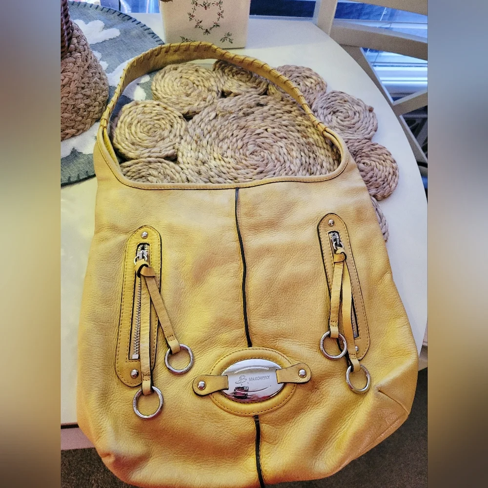 B Makowsky Yellow Leather Shoulder Bag